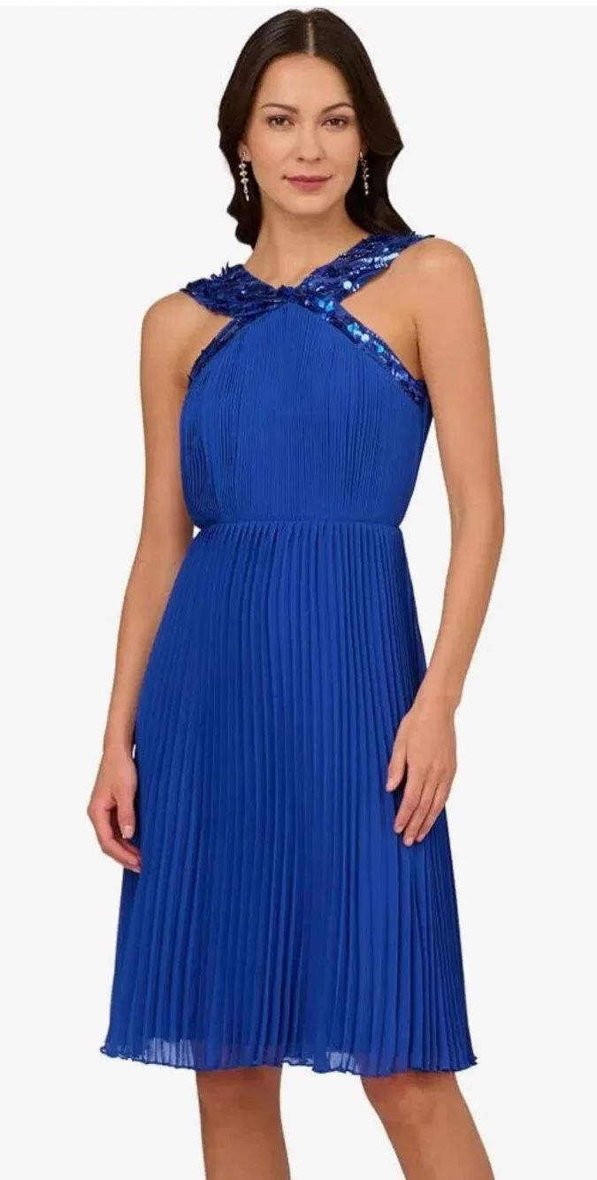 Adrianna Papell Womens Beaded Mesh Ankle DressSpecial Occasion Dress Size 12 NWT